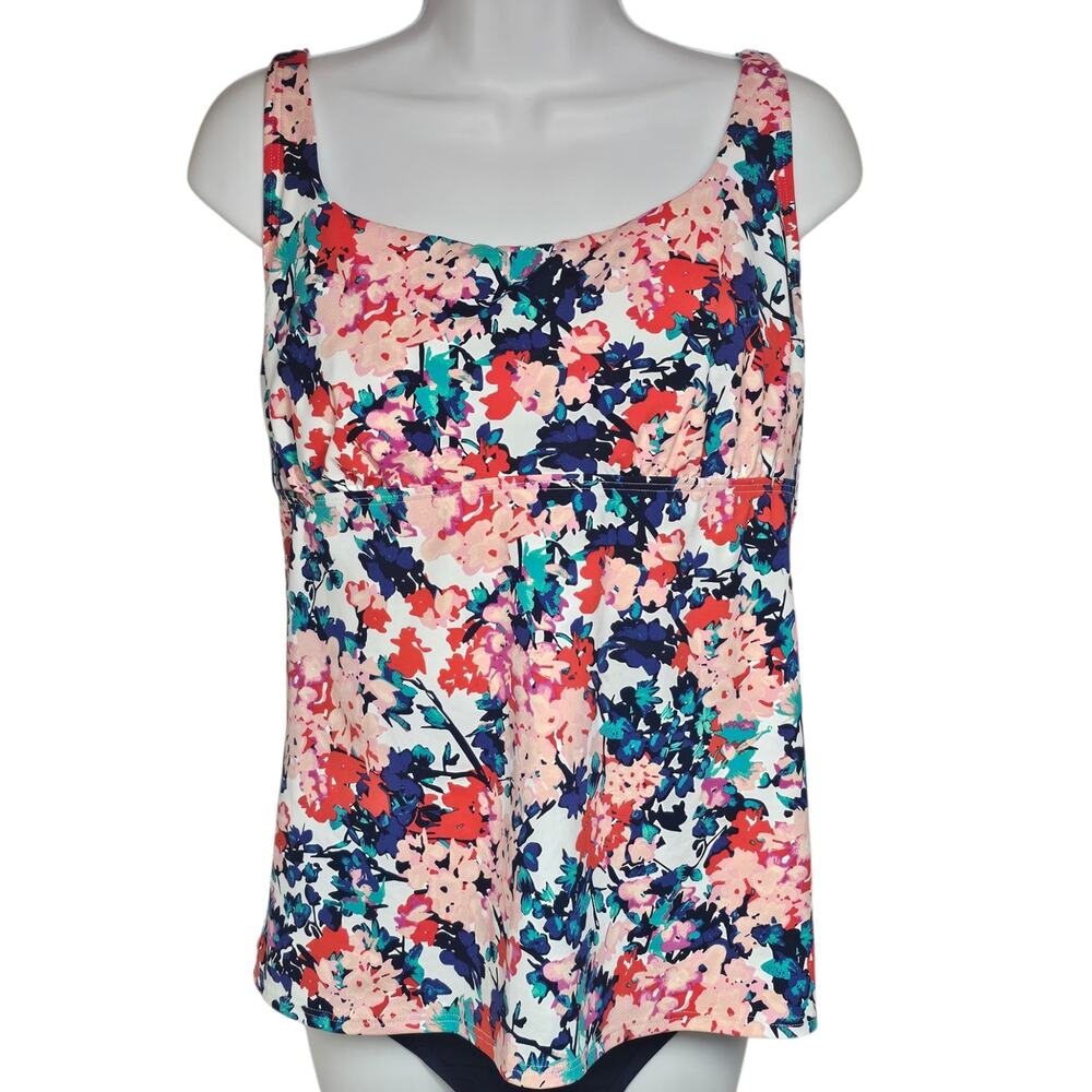 Lands' End Square-Neck Floral Tankini Top Size 16 + BONUS Tummy Control Brief